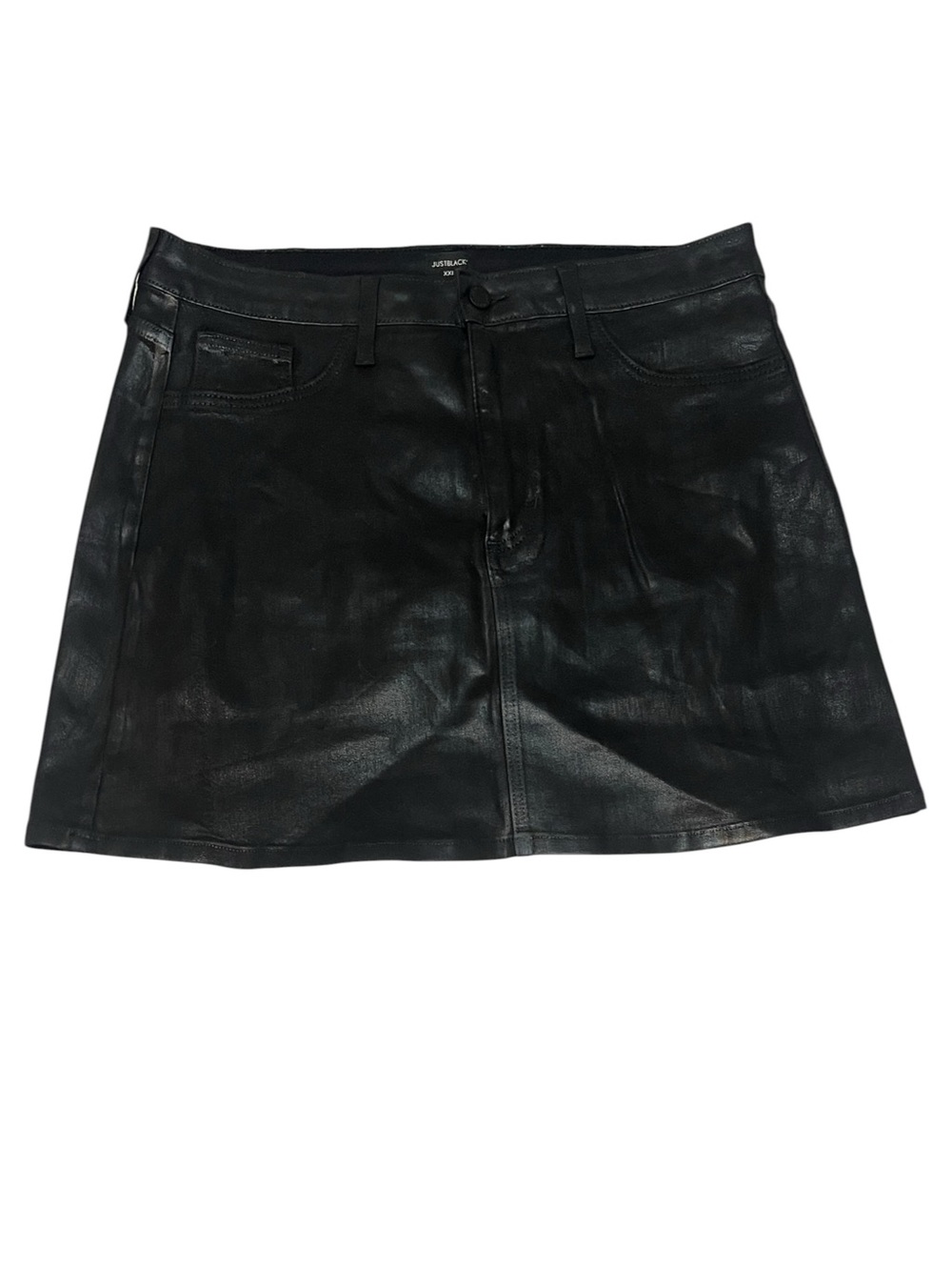Just Black Denim High Rise Coated Black Mini Skirt Women's XXL Edgy Grunge Goth